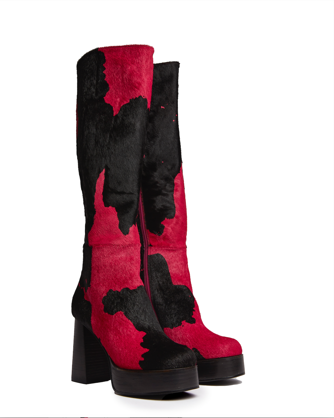 LEATHER COW-HIDE CHUNKY PLATFORM KNEE HIGH BOOTS