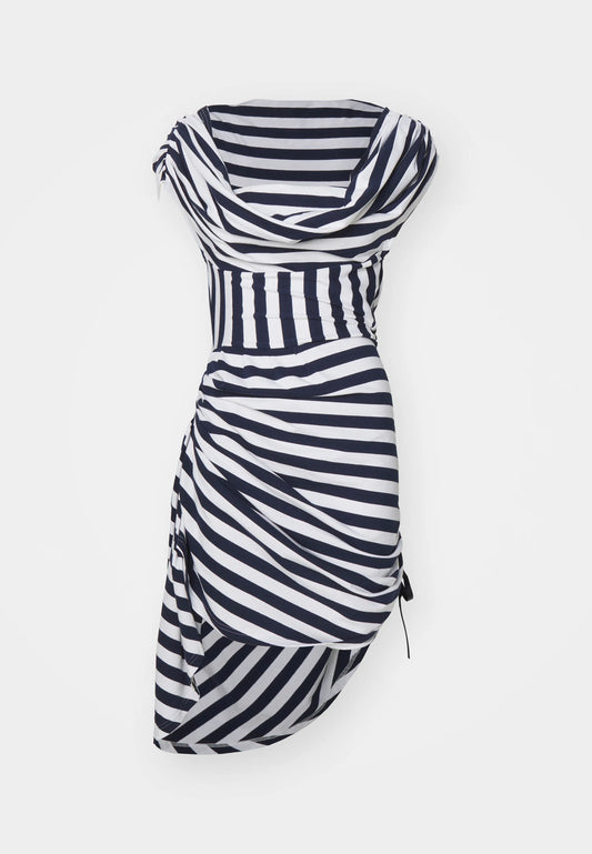 HACIENDA STRIPE ASYMMETRIC DRAPED DRESS