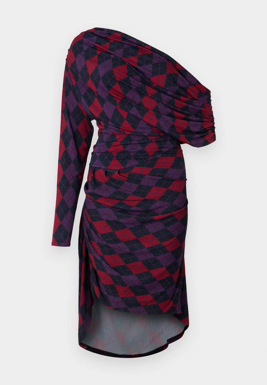 Argyle Draped Asymmetric Dress