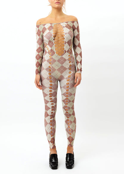 Printed Argyle cut-out jumpsuit