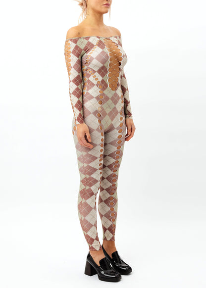 Printed Argyle cut-out jumpsuit