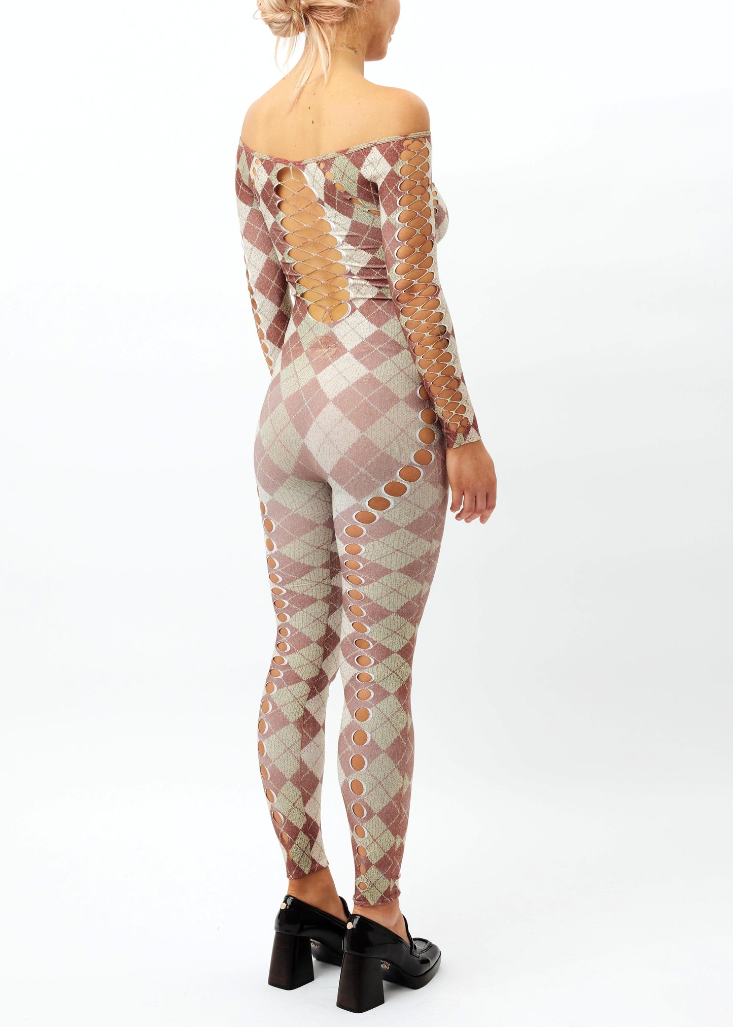 Printed Argyle cut-out jumpsuit