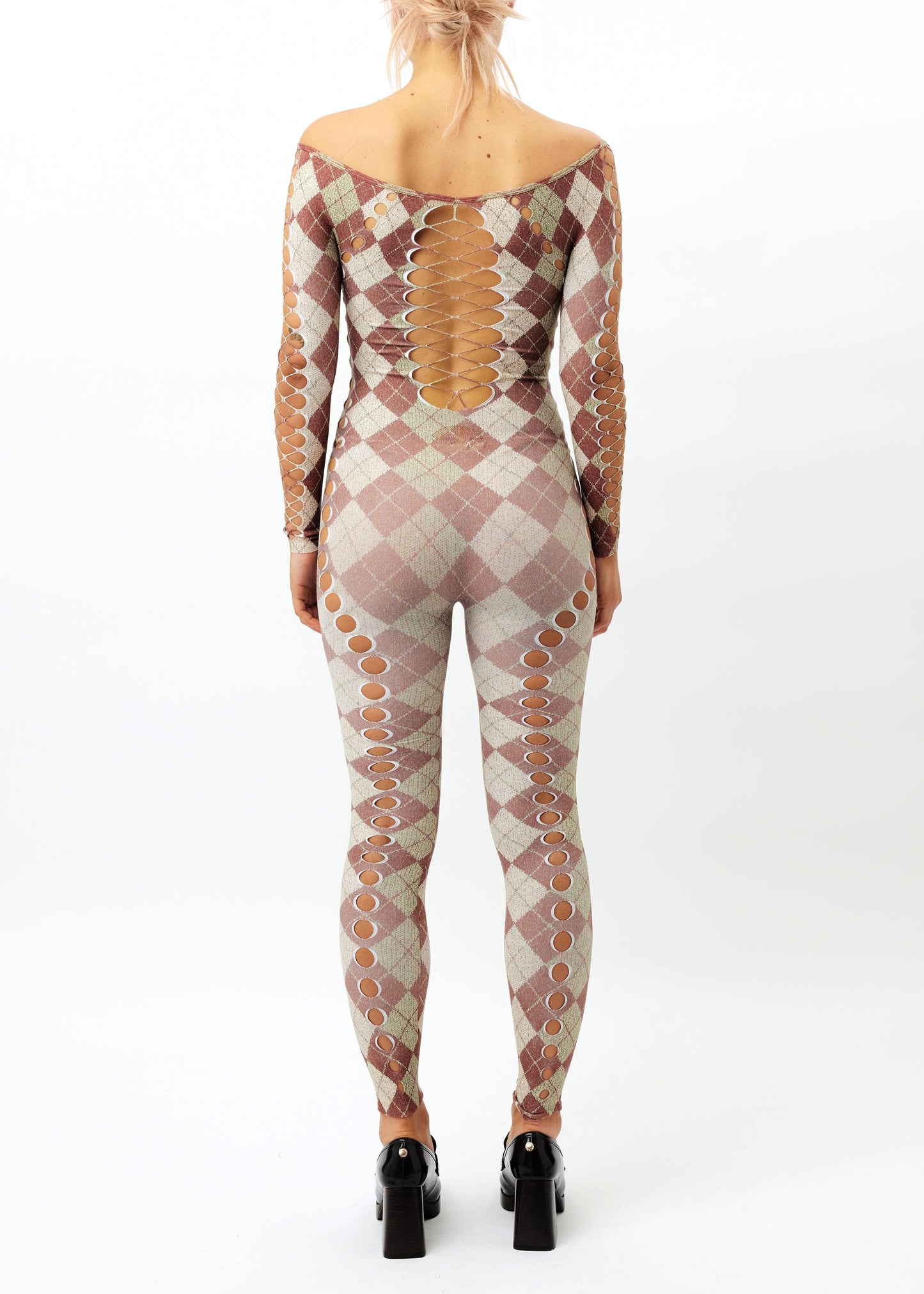 Printed Argyle cut-out jumpsuit