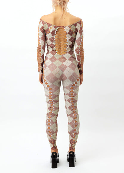 Printed Argyle cut-out jumpsuit