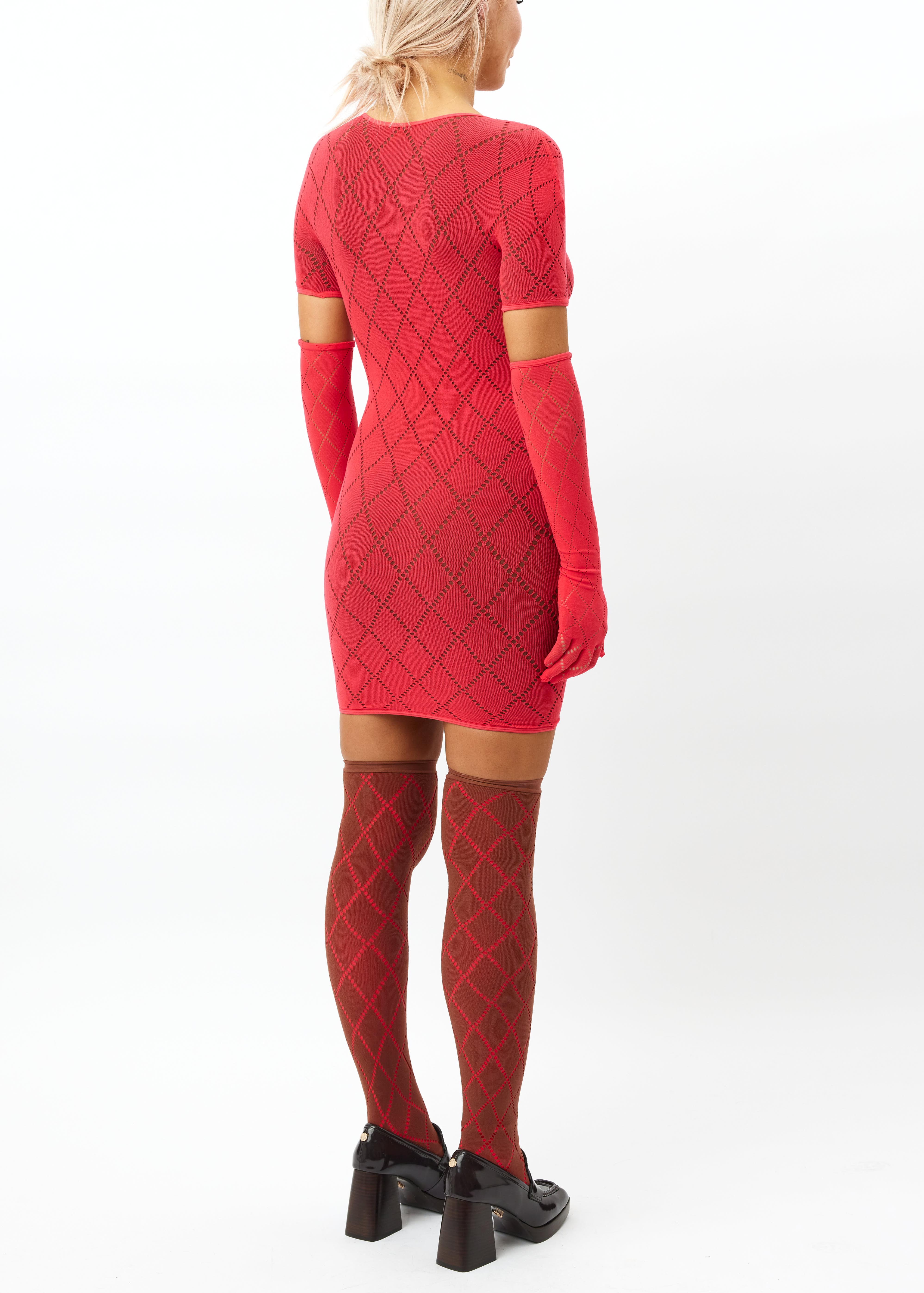 Argyle double-layer mini dress with socks and gloves