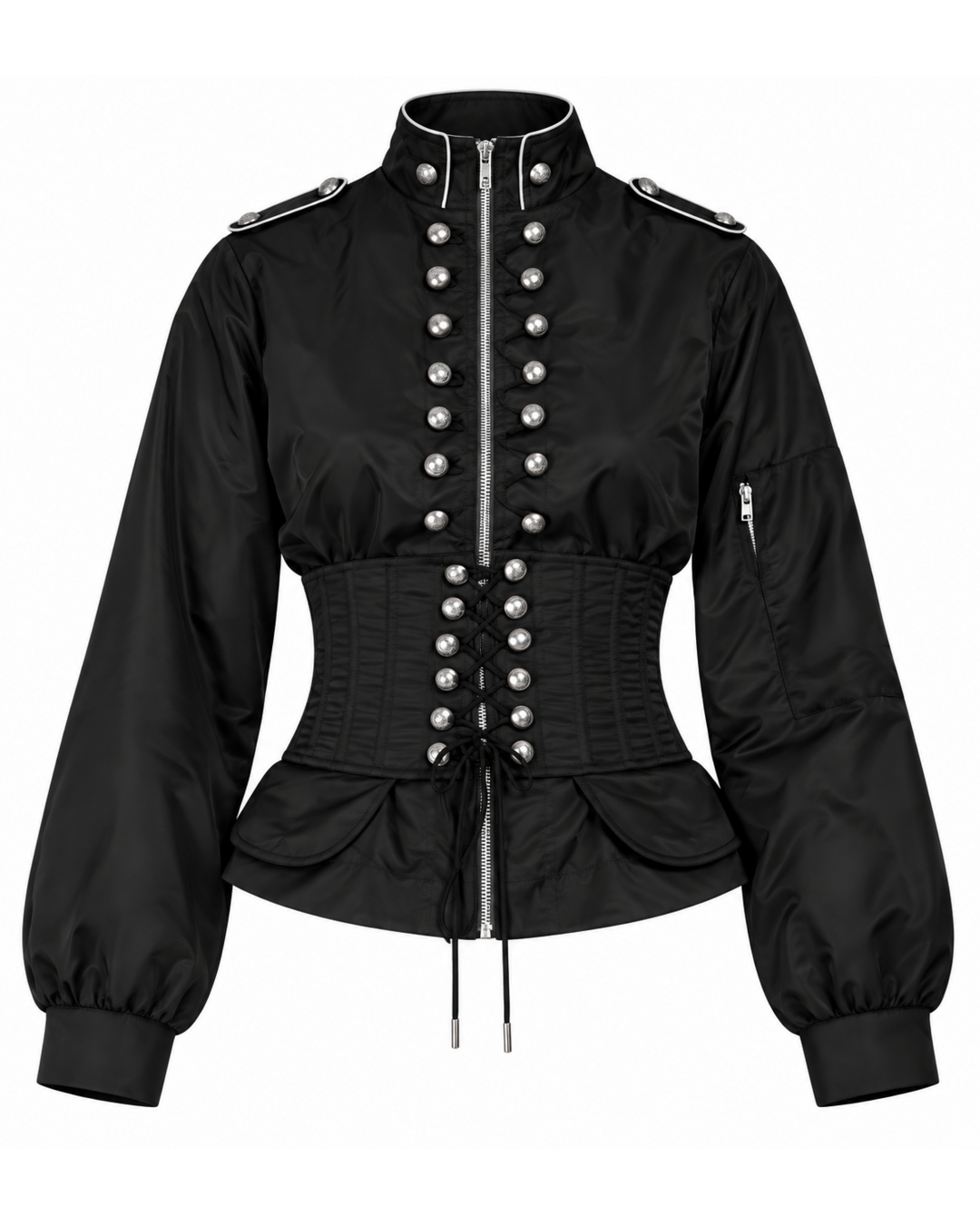 Military Nylon Corset Bomber Jacket- Black