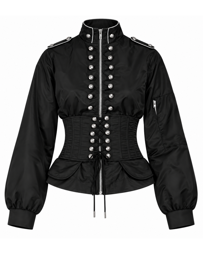 Military Nylon Corset Bomber Jacket- Black
