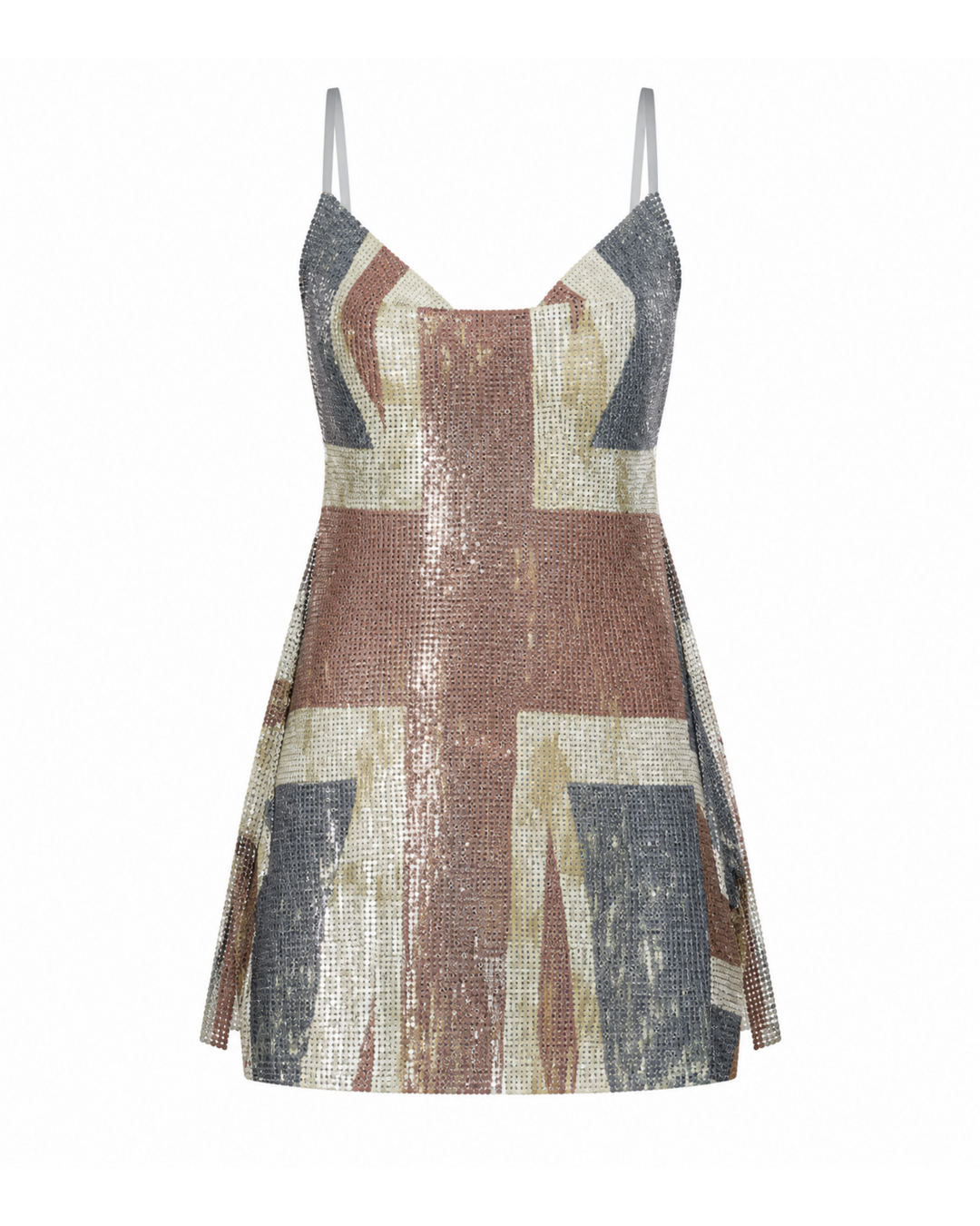 Distressed Union Jack Flag Printed Chainmail Mini Dress