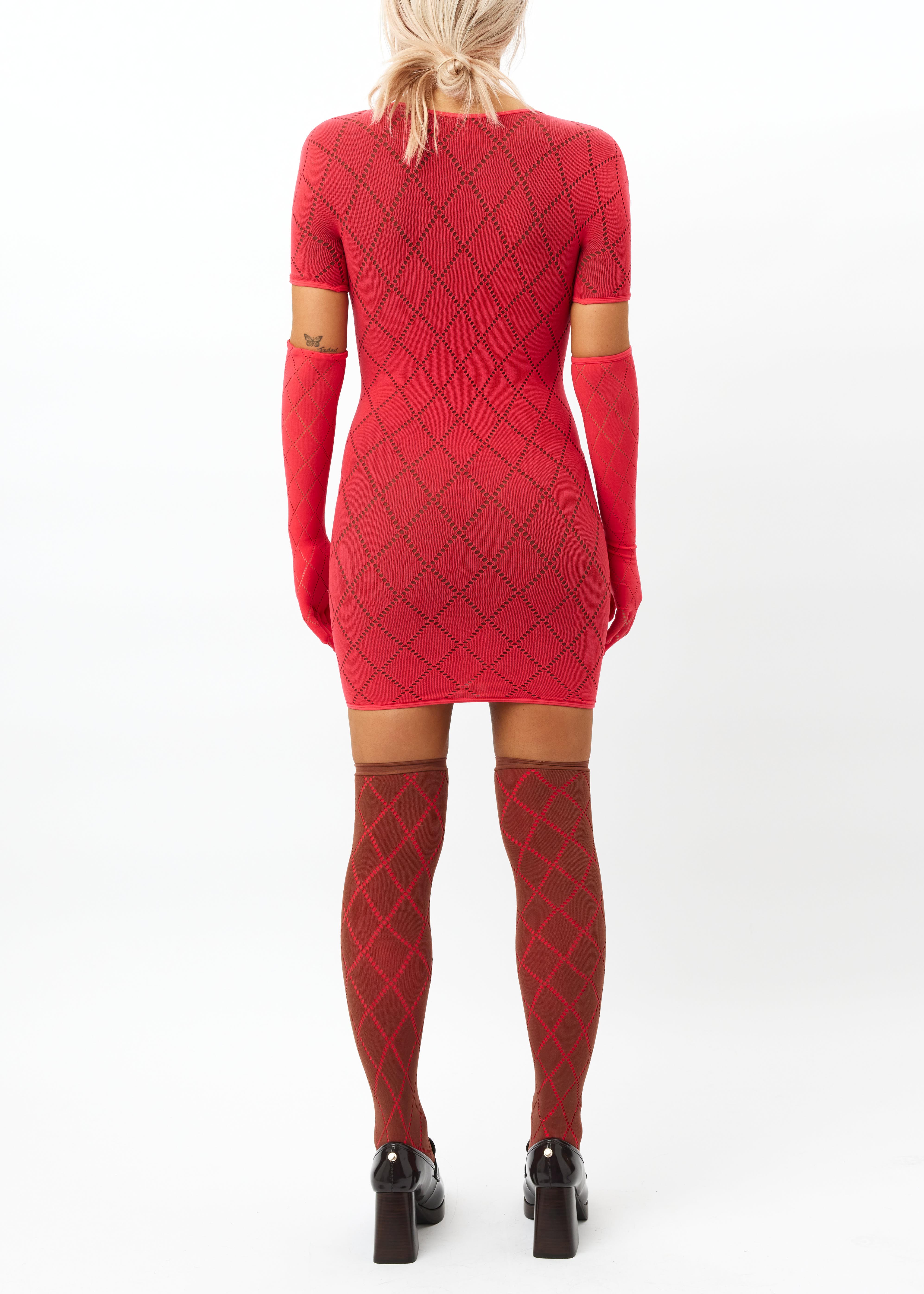 Argyle double-layer mini dress with socks and gloves