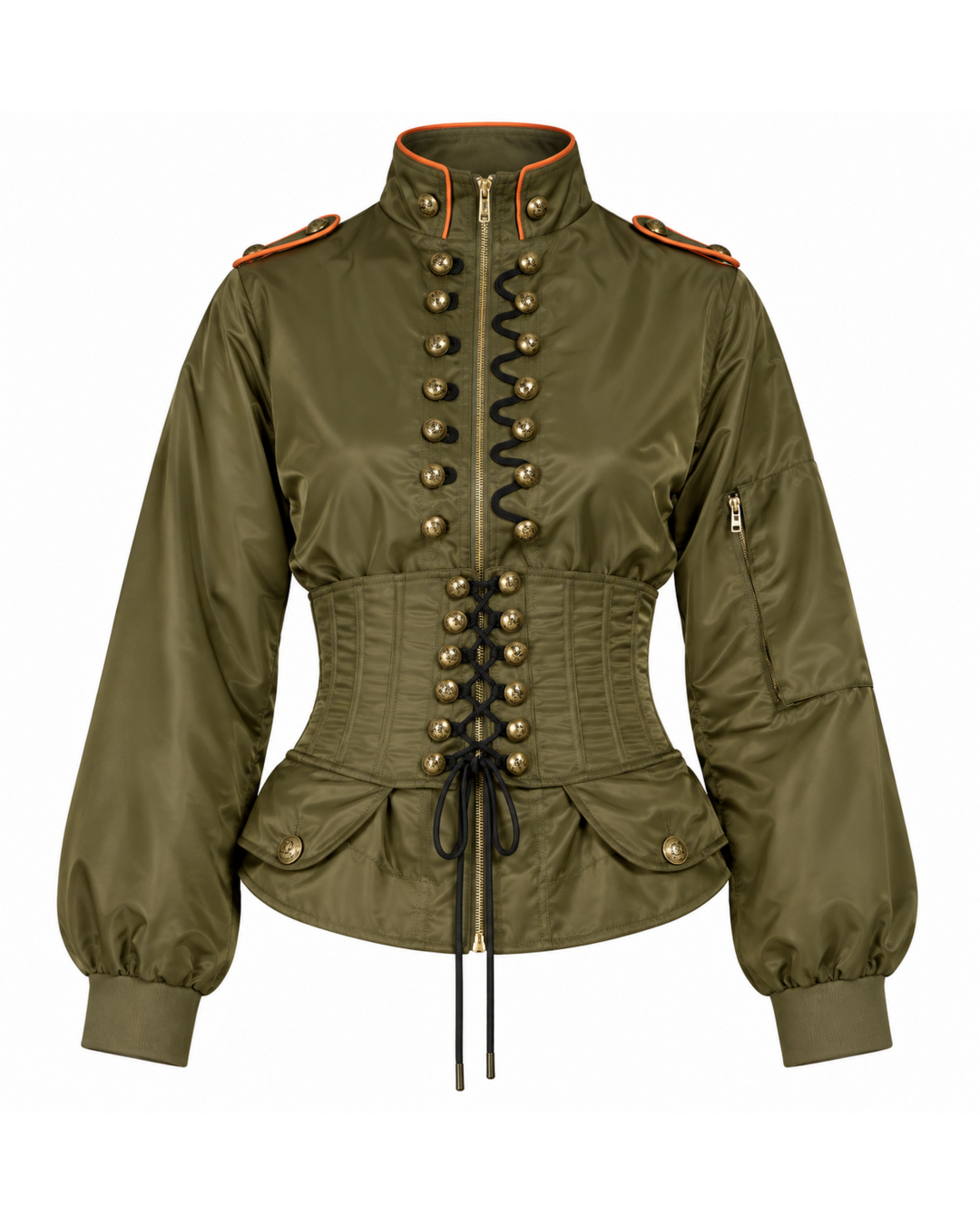 Military Nylon Corset Bomber Jacket- Khaki