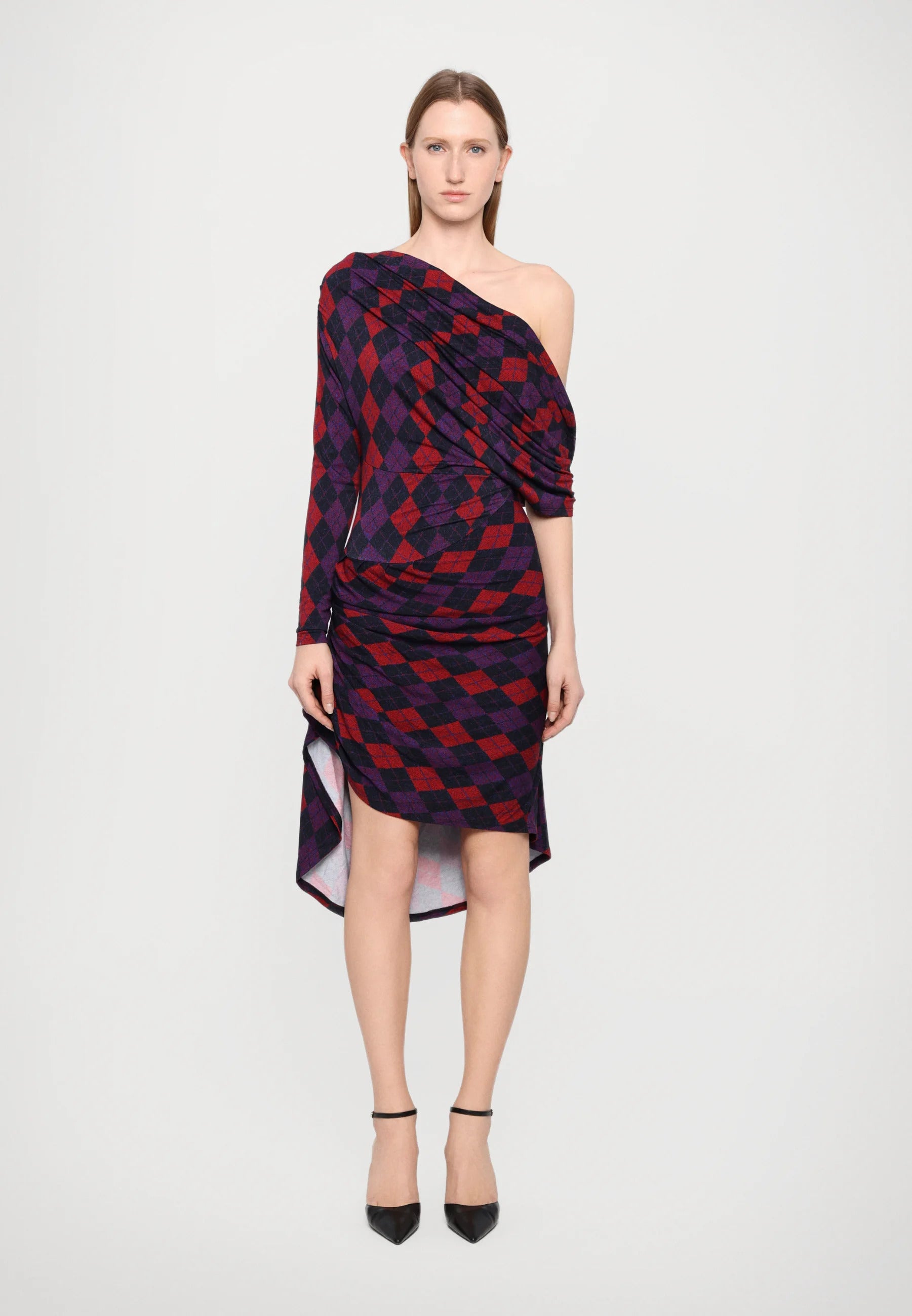 Argyle Draped Asymmetric Dress