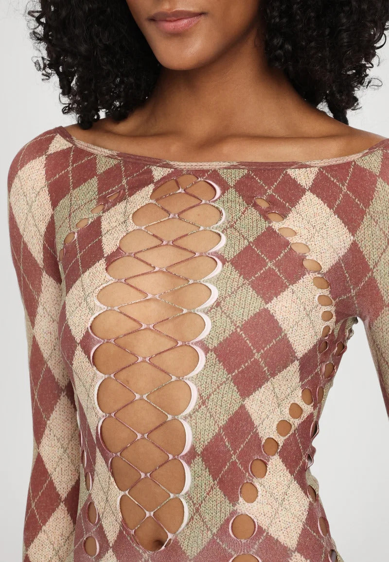 Printed Argyle cut-out jumpsuit