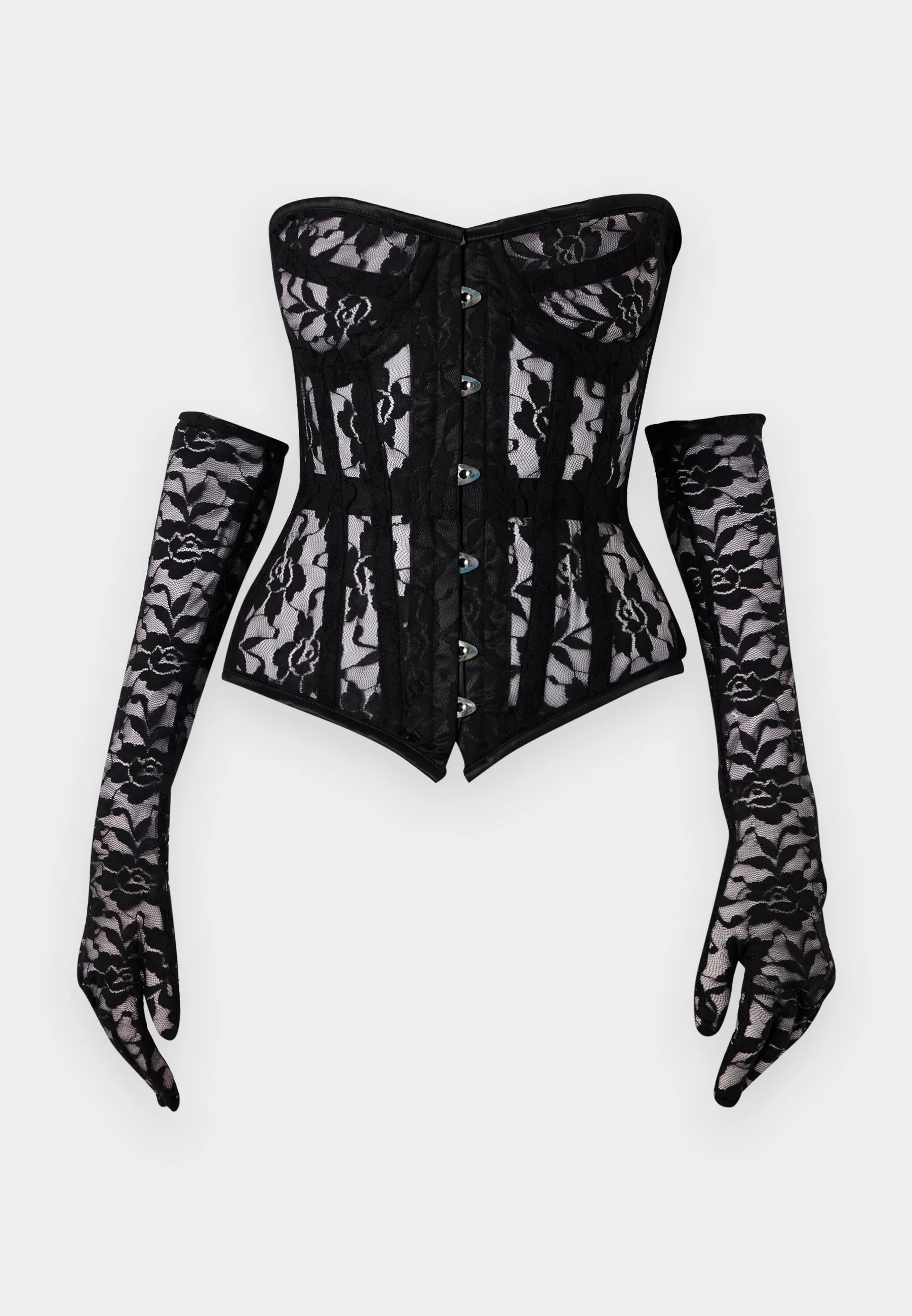 Black Rose Lace Corset with Gloves
