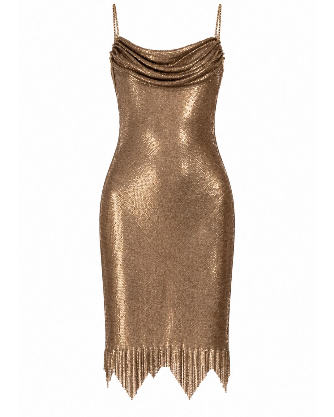 Chainmail Cowl Neck Dress - Bronze