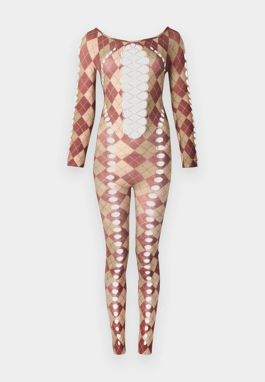 Printed Argyle cut-out jumpsuit