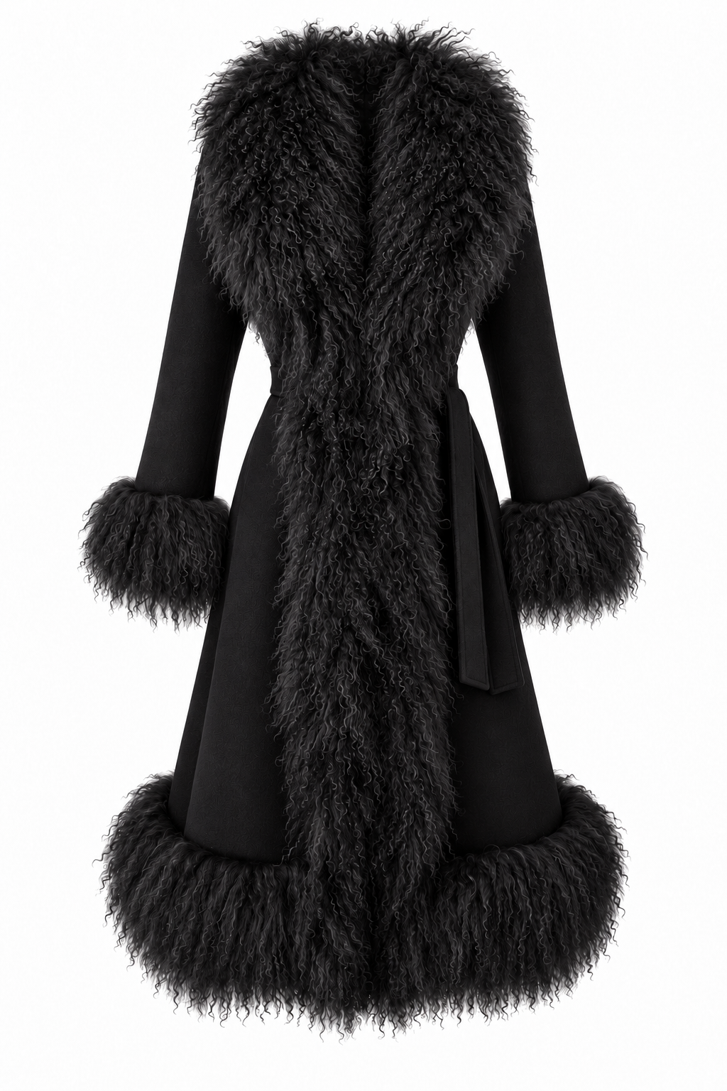 Wool Penny Lane Coat Mongolian Fur Trim