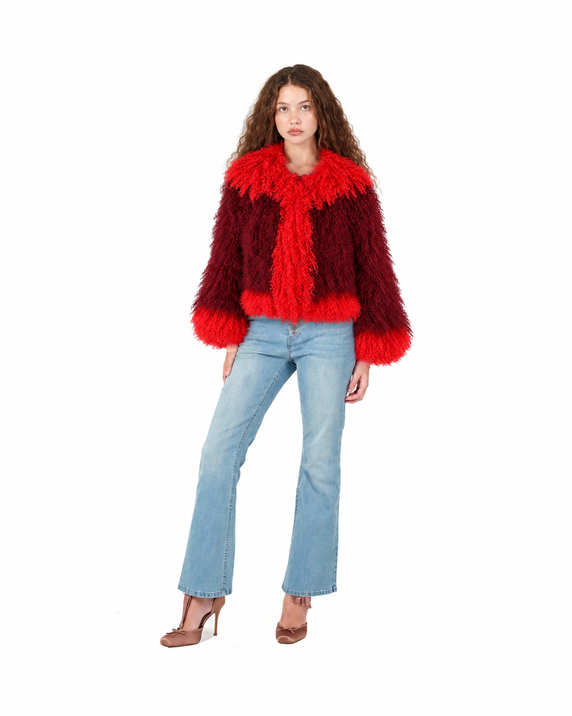 Two Tone Mongolian Fur Coat, image 3 of 6