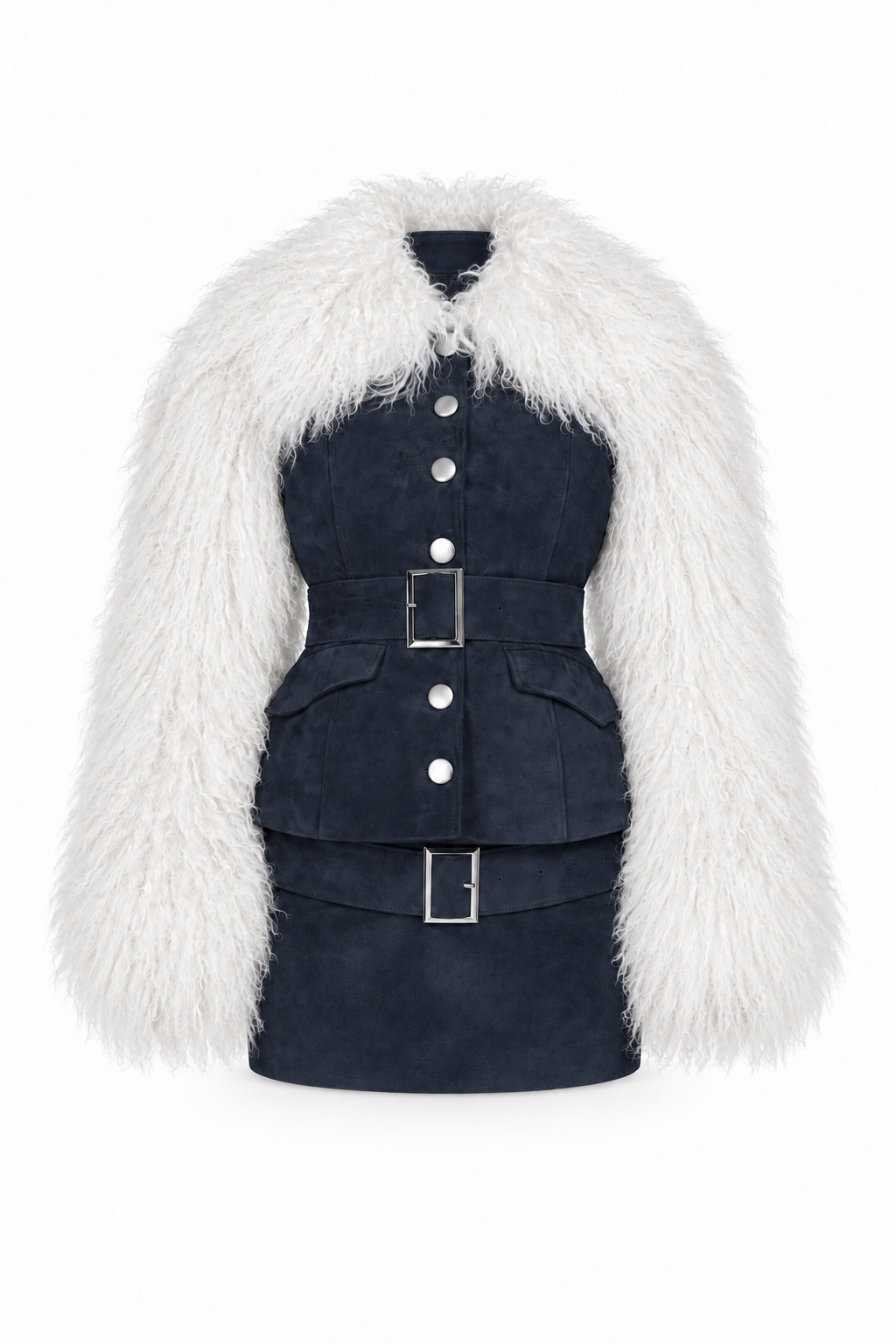 Leather Coat Mongolian Fur Sleeves Collar