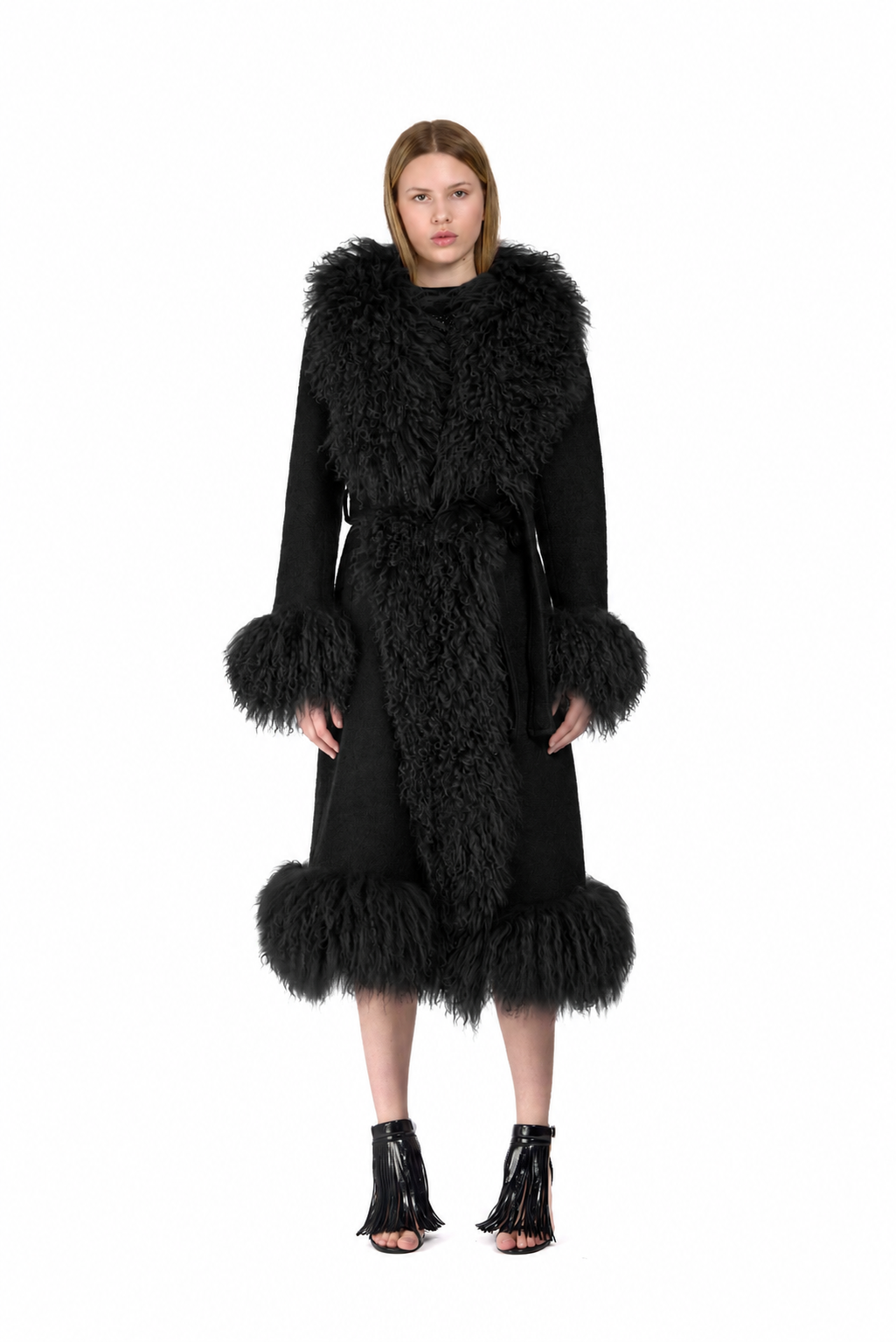 Wool Penny Lane Coat with Mongolian Fur Trim
