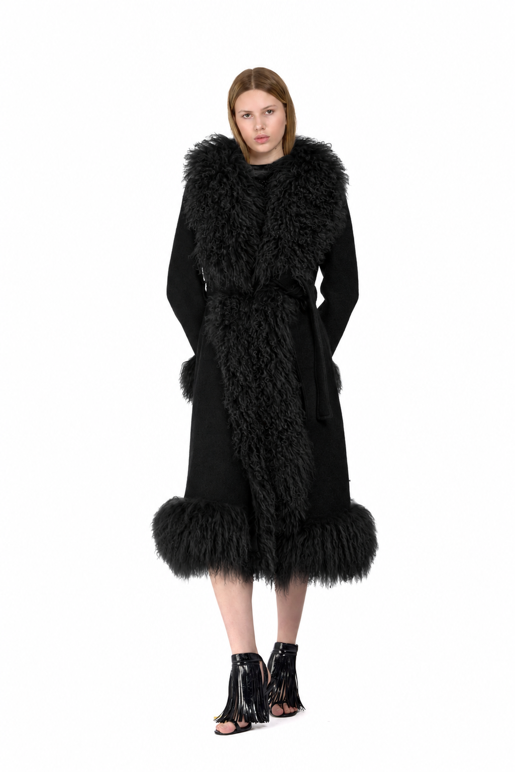 Wool Penny Lane Coat with Mongolian Fur Trim