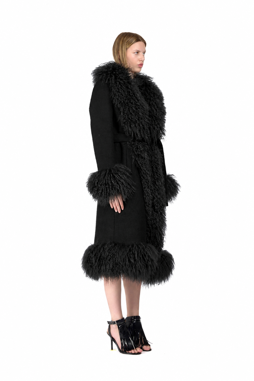 Wool Penny Lane Coat with Mongolian Fur Trim