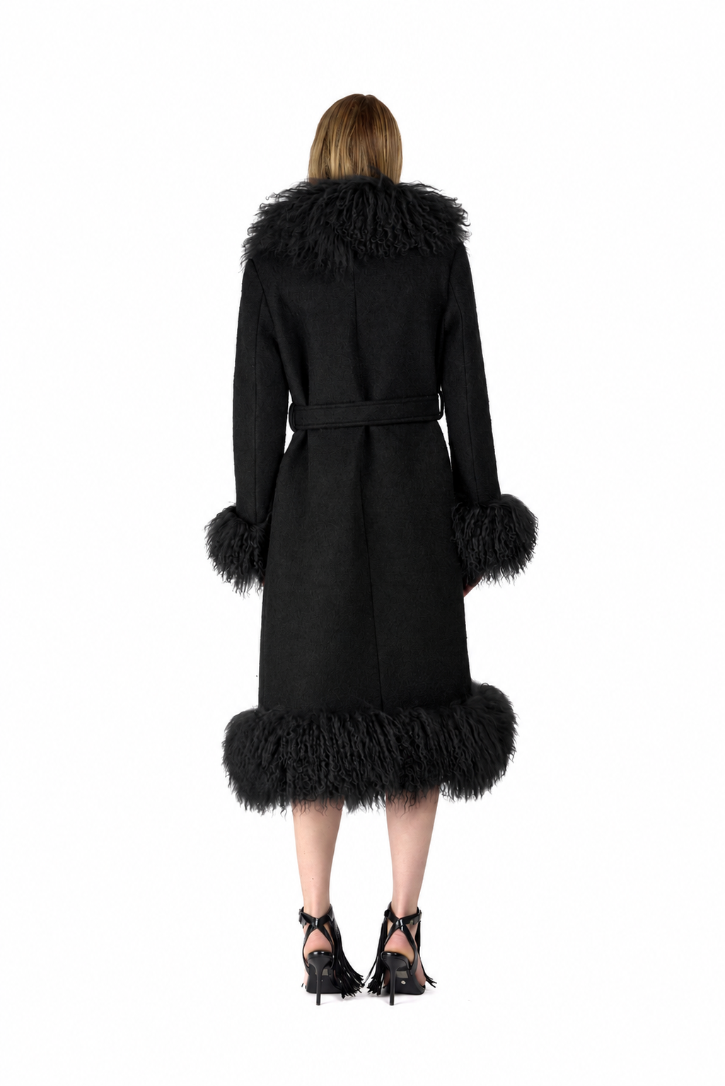 Wool Penny Lane Coat with Mongolian Fur Trim