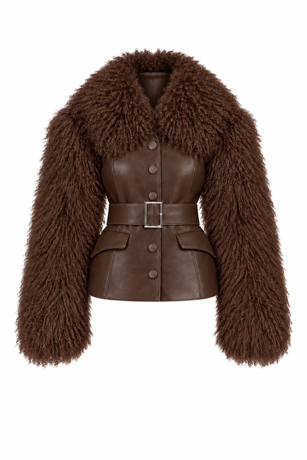 Leather Coat Mongolian Fur Sleeves Collar