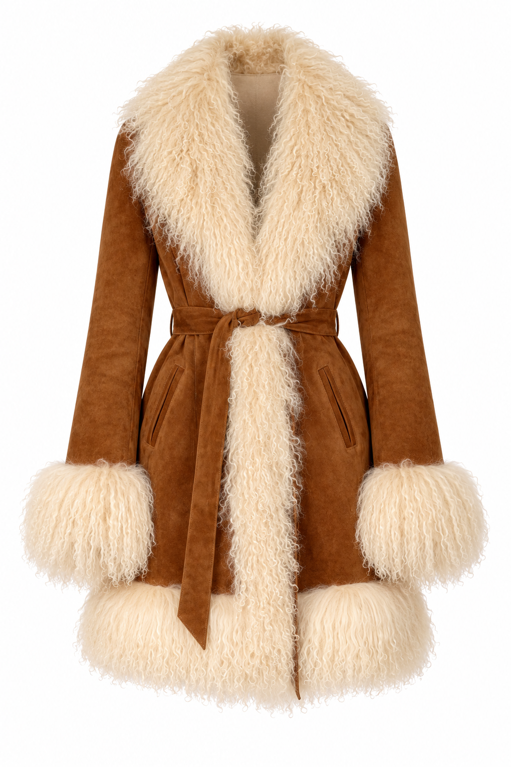 Suede Penny Lane Coat with Mongolian Fur Trim