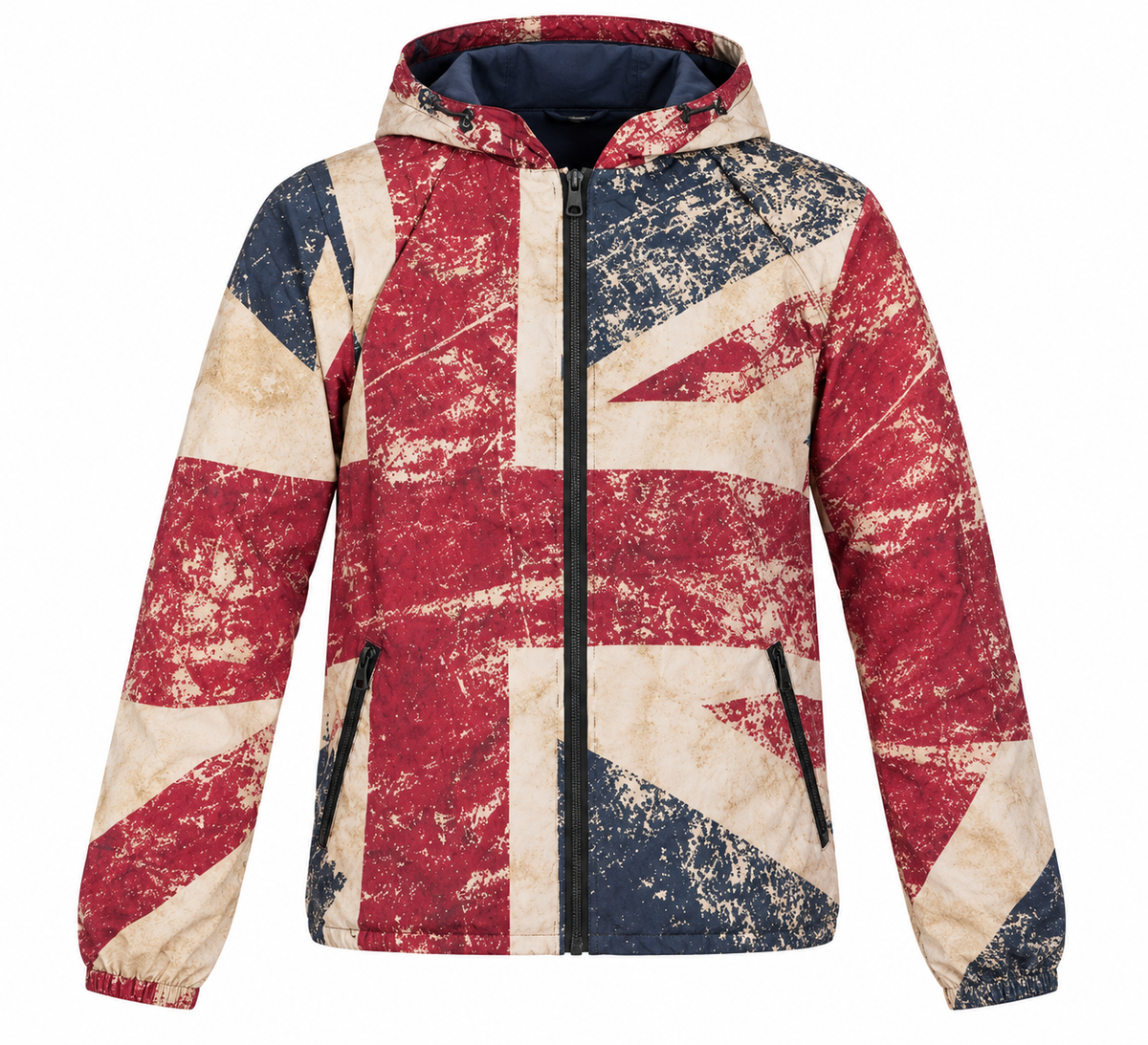 Distressed Flag Full Zip Windbreaker Jacket