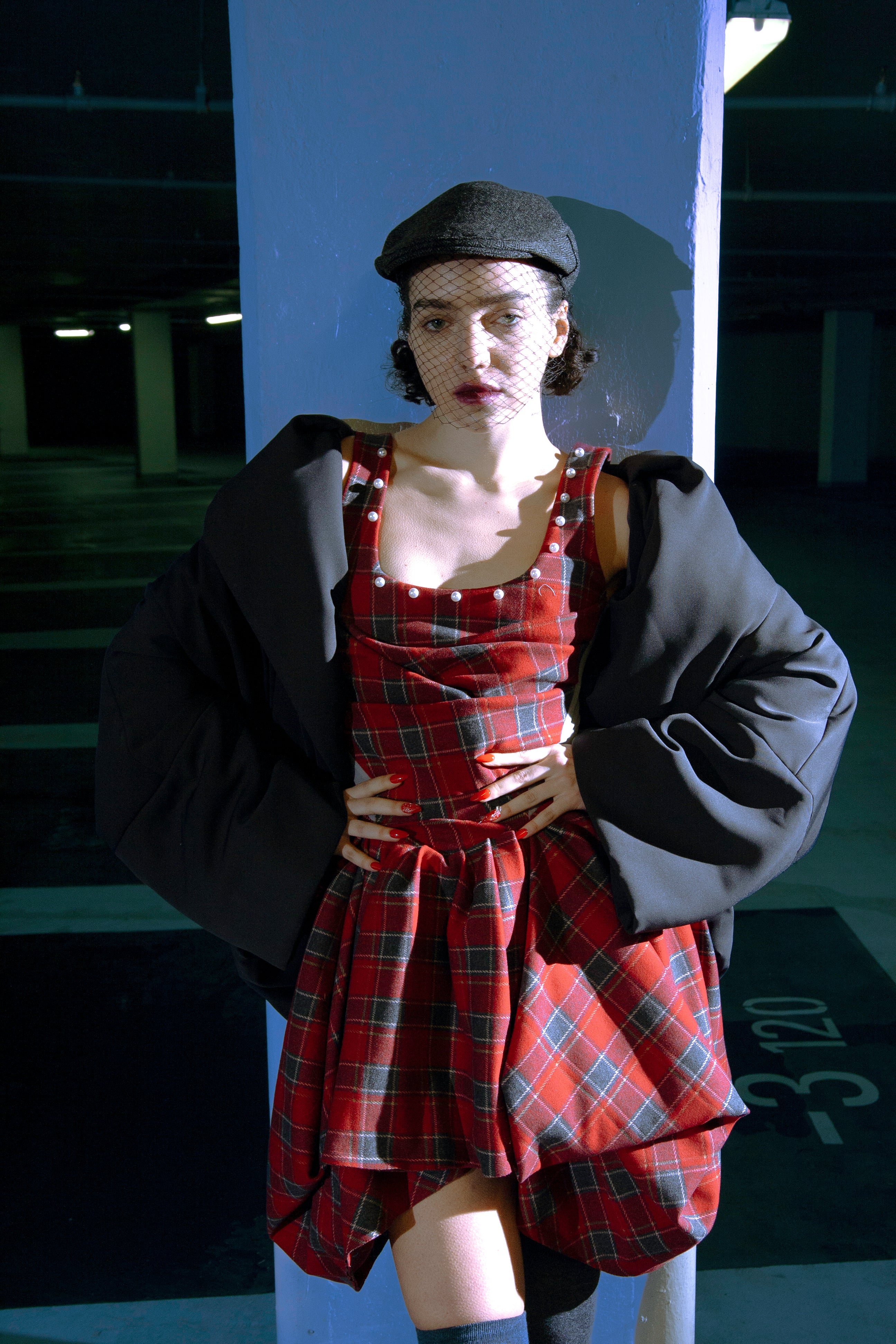 Tartan Corset Dress with Pearl Studs