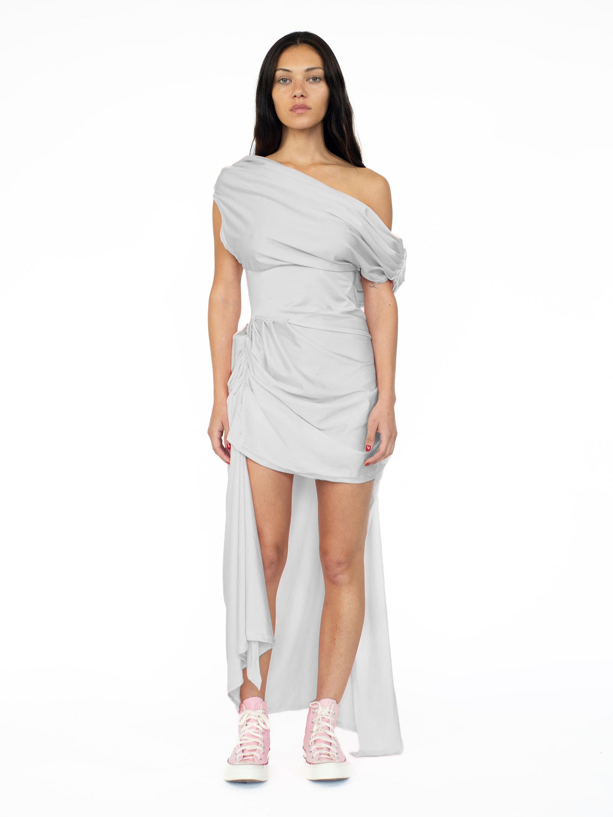 Slate Sheen Draped Asymmetrical Dress