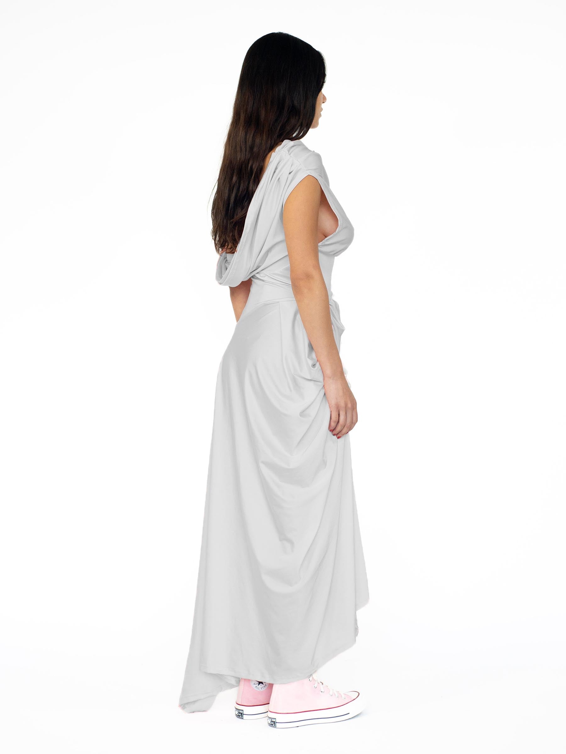 Slate Grey- Sheen Draped Asymmetrical Dress