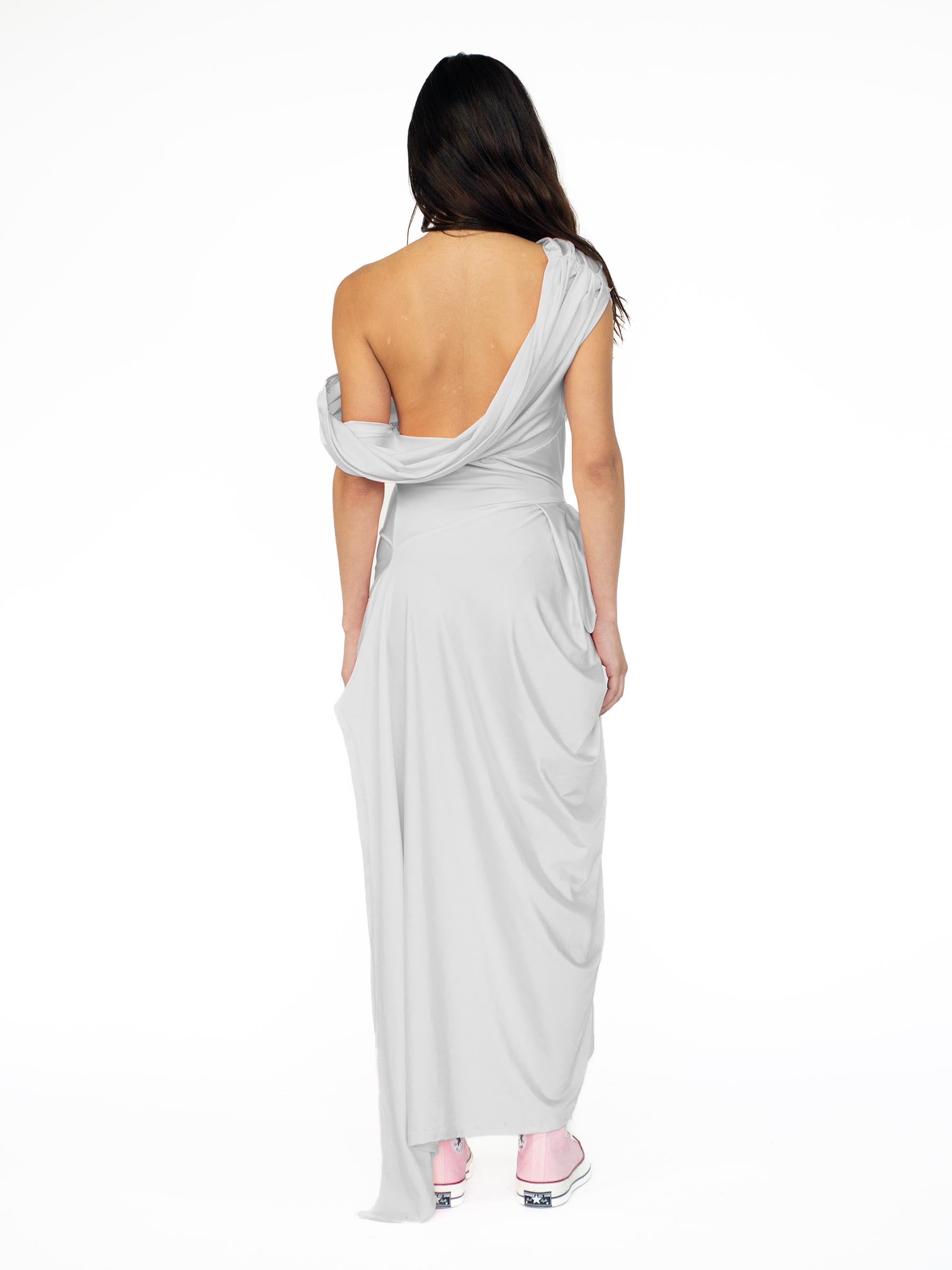 Slate Grey- Sheen Draped Asymmetrical Dress