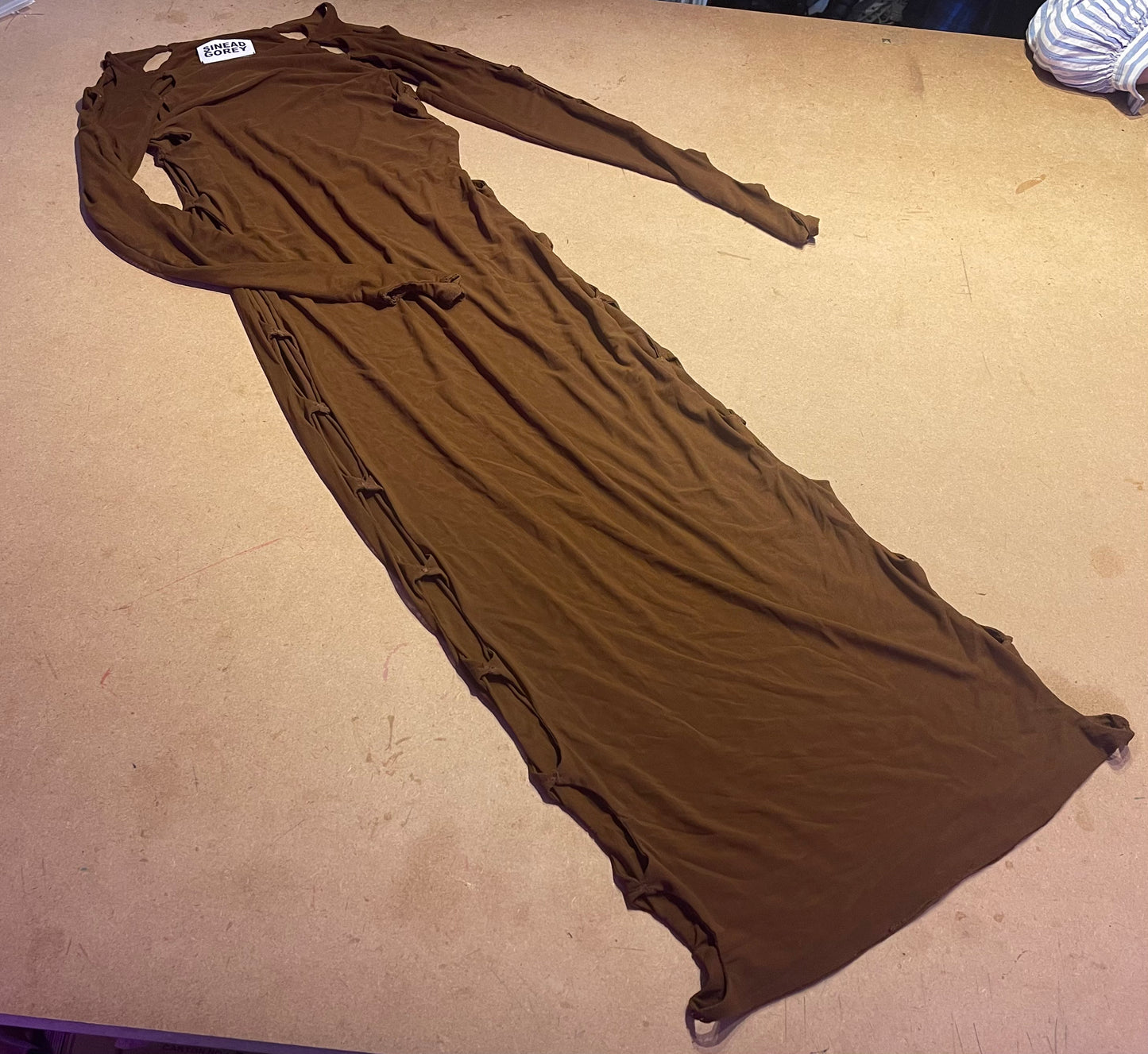 BROWN MESH CUT OUT SIDE DRESS