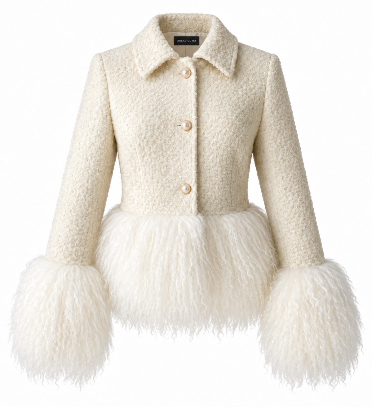 Tailored Wool Coat with Mongolian Fur Trim
