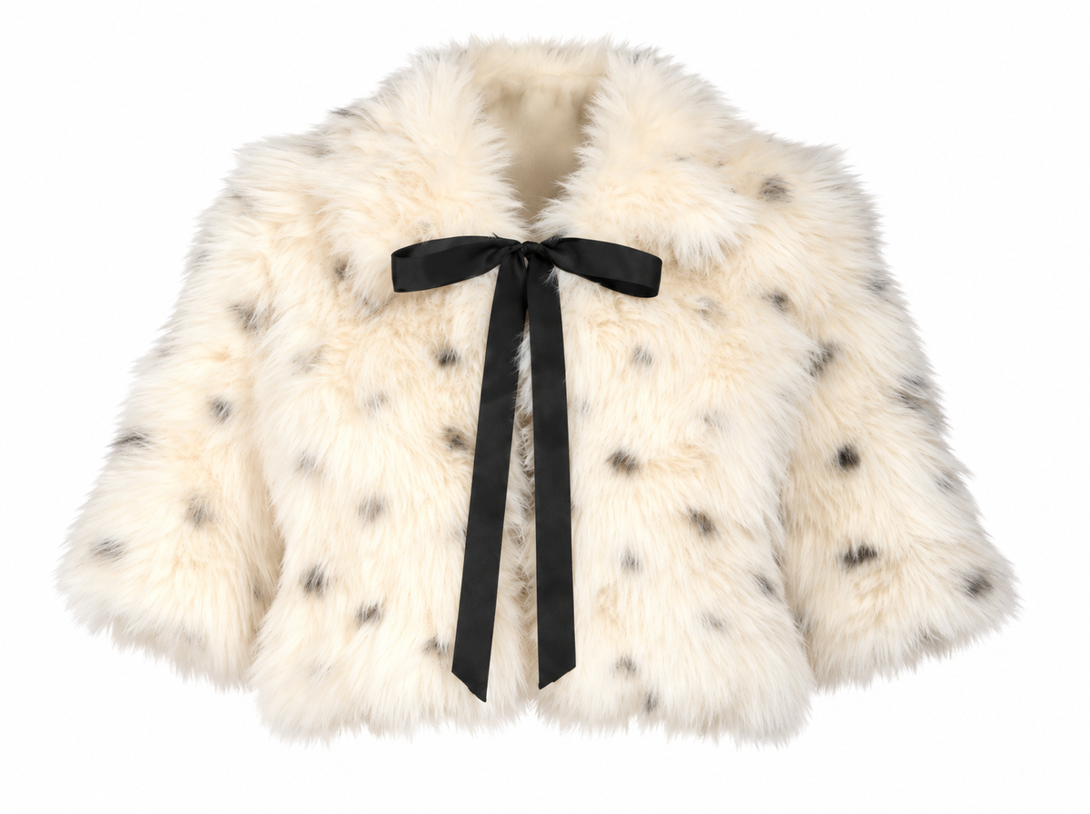 Polkadot Faux Fur Shawl Jacket
