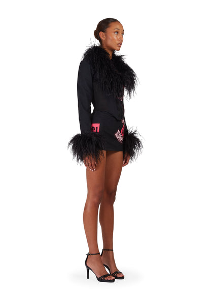 CORSET JACKET WITH FEATHER TRIM