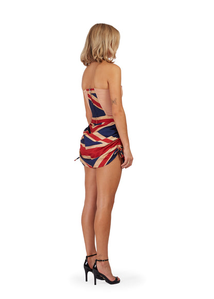 UNION-JACK CORSET DRAPED DRESS