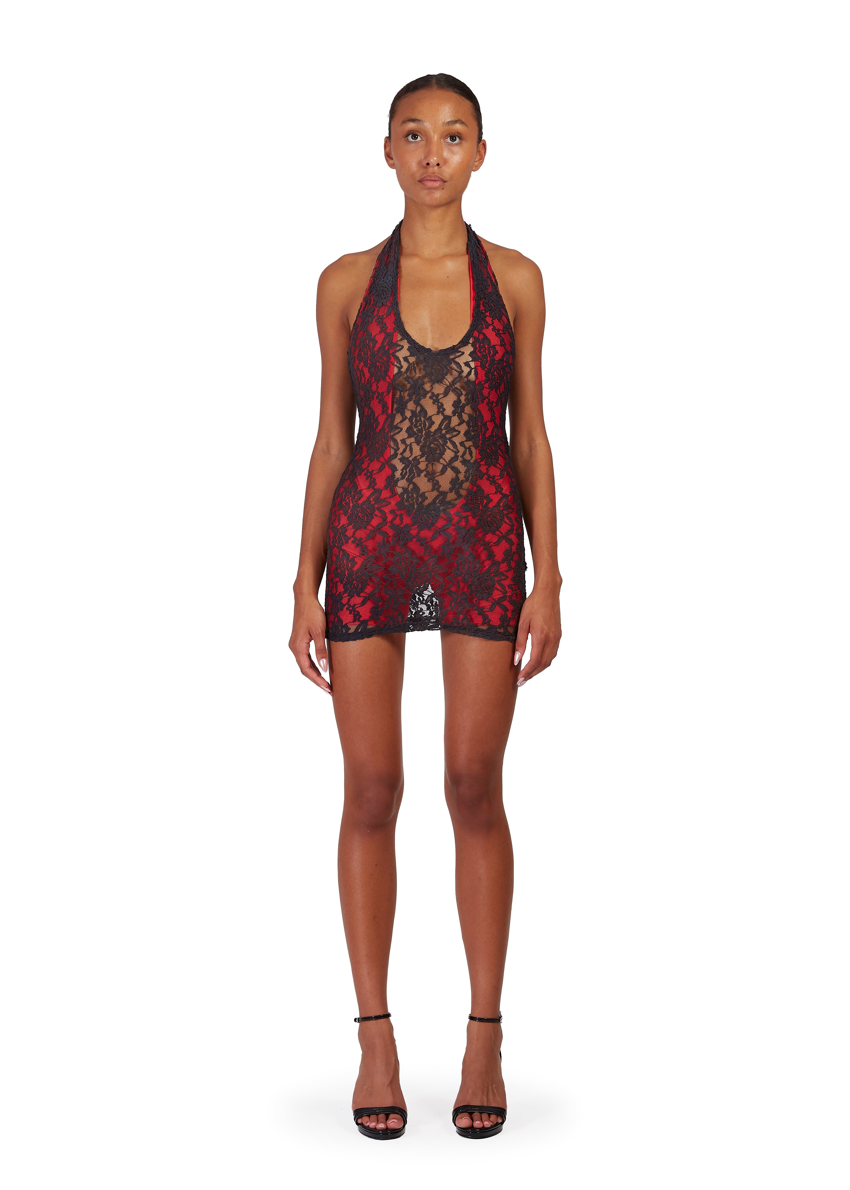 Lace Halter-Neck Dress with In-built Playsuit