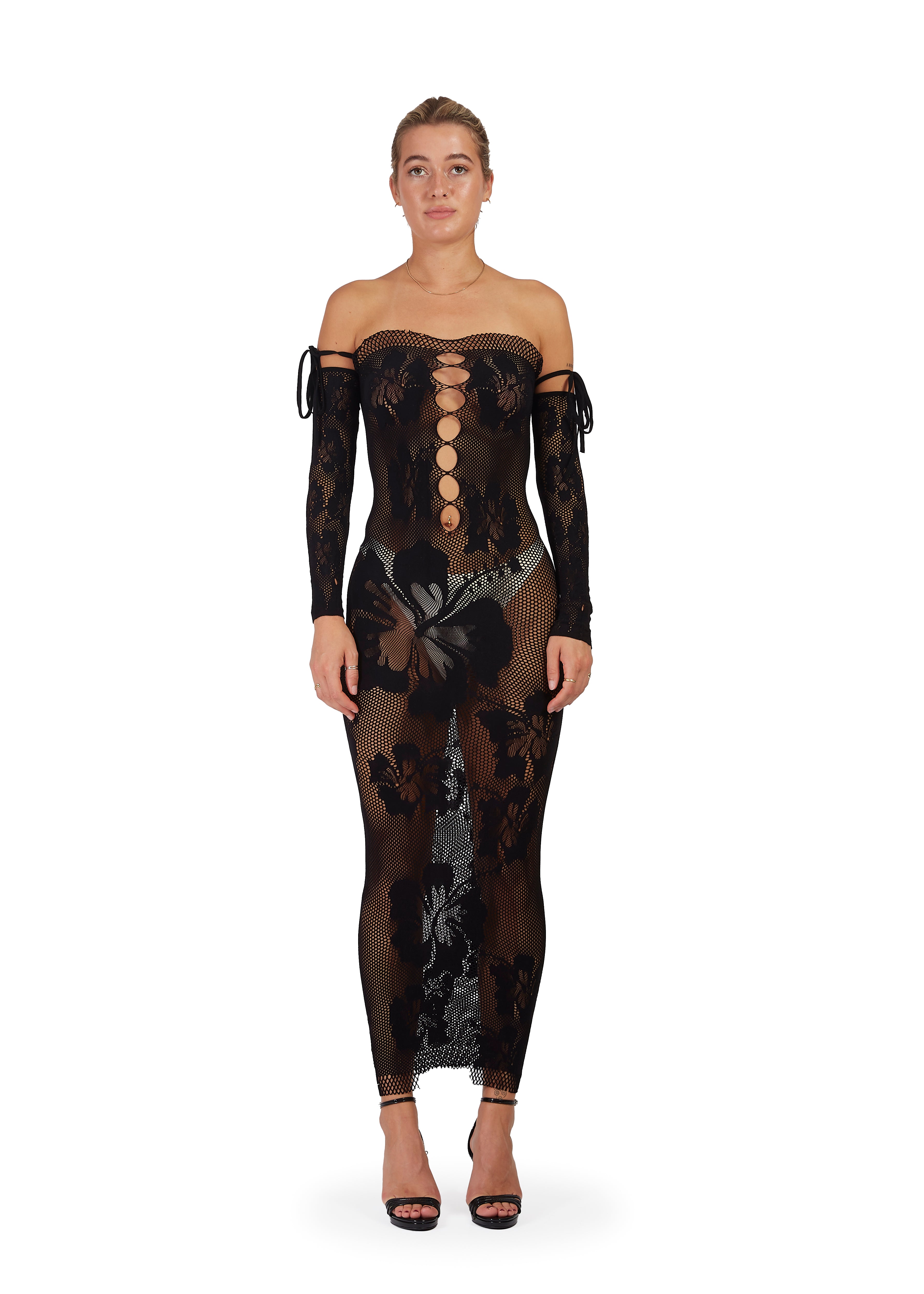 Hibiscus Black Maxi Dress