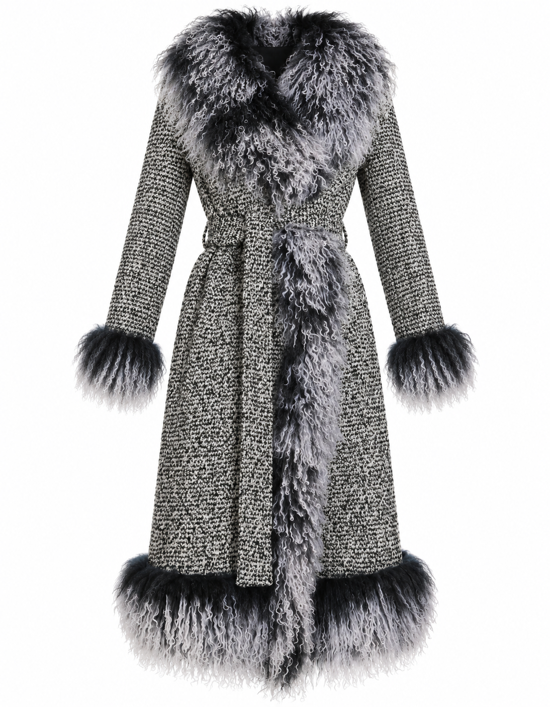 Mongolian Gradient Trim Wool Coat
