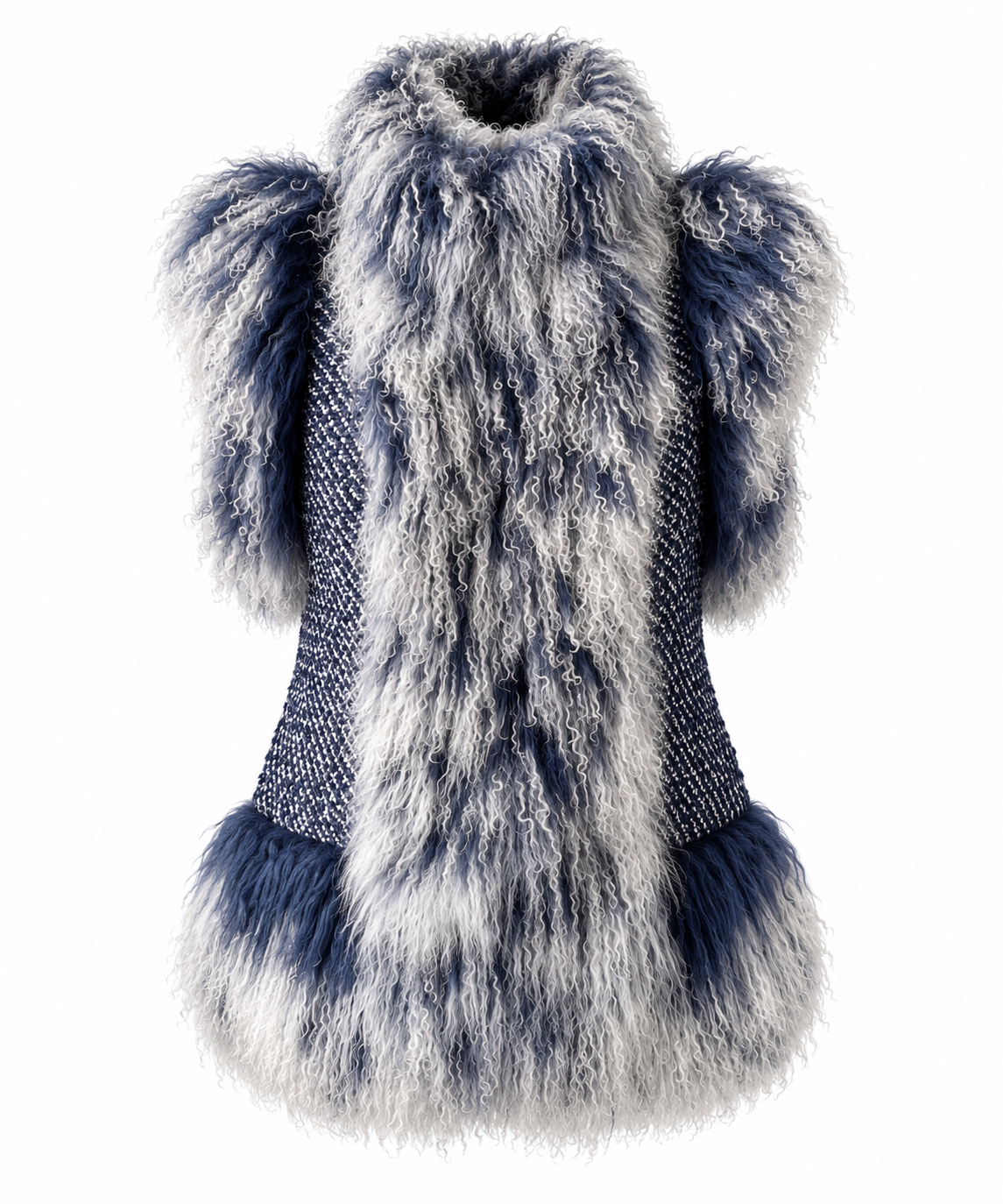 Mongolian Trim Wool Gilet- Frosted Navy