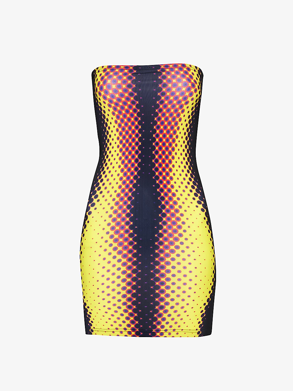 Digitally printed curve-enhancing mini dress