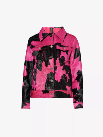 COW-HIDE PRINTED BUTTON UP JACKET
