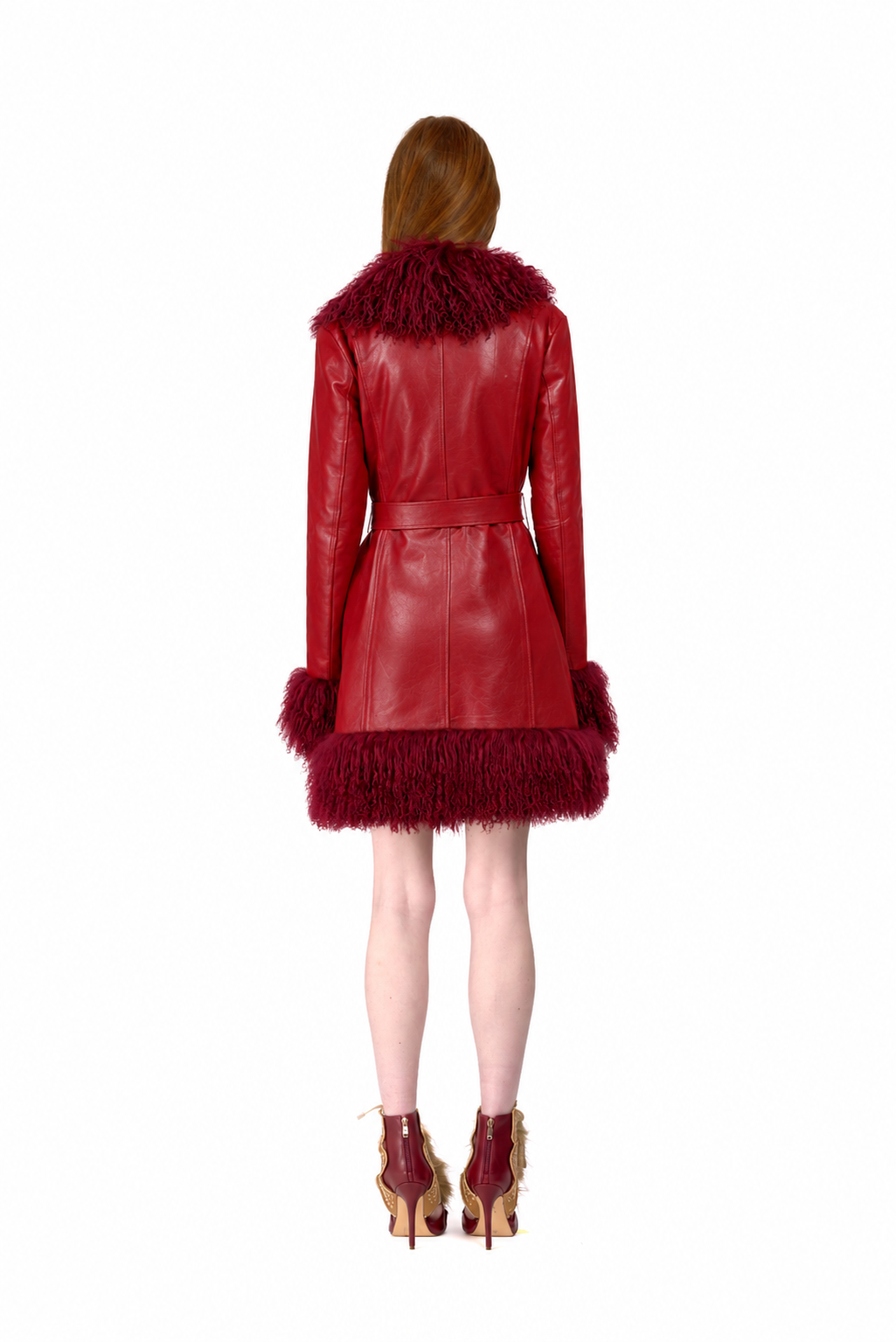 Leather Penny Lane Coat with Mongolian Fur Sleeves and Collar
