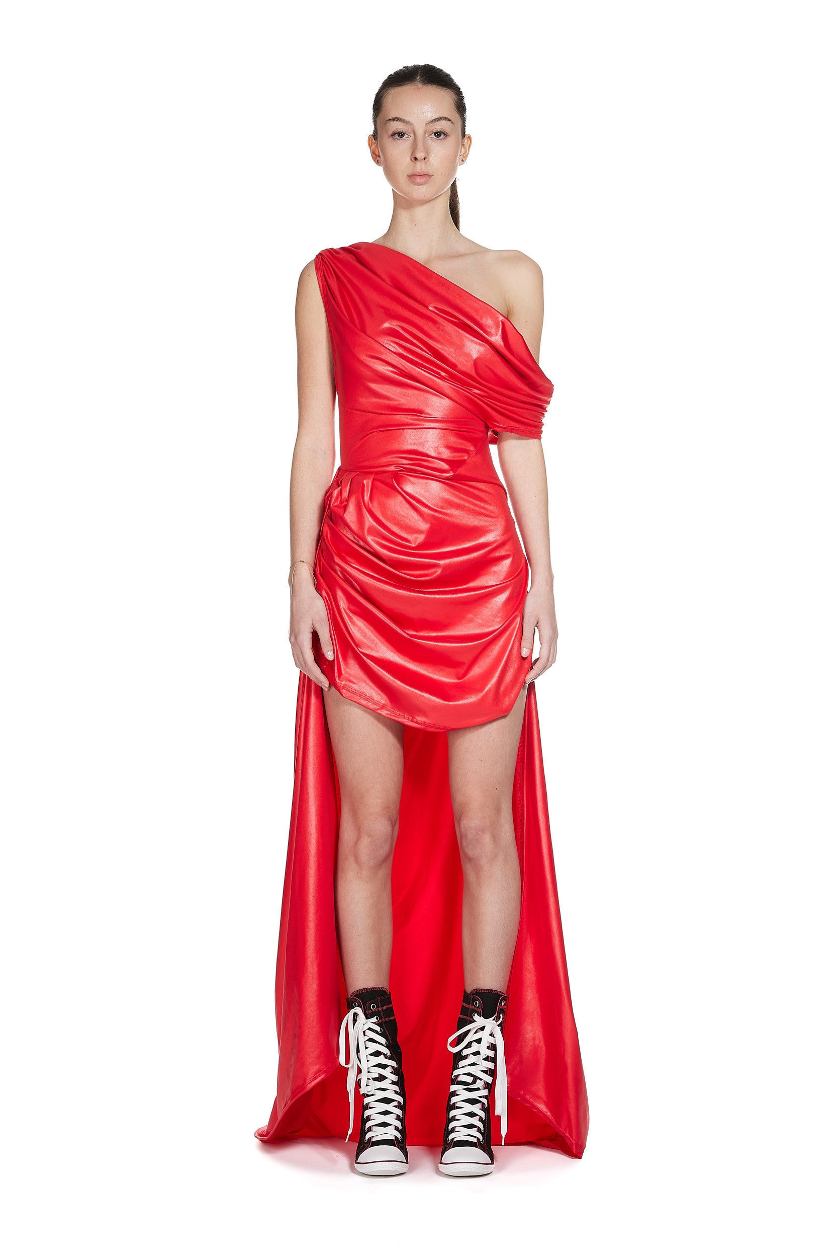 Red- Draped Hacienda Dress