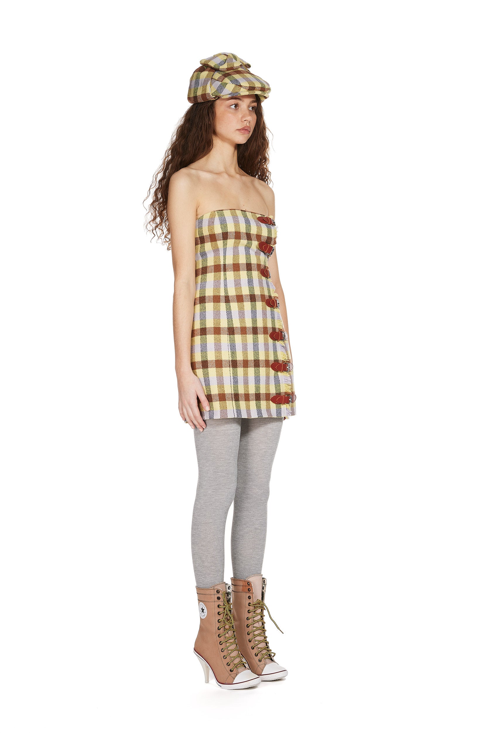 Tartan Blanket Mini-Dress with Kilt-Buckles