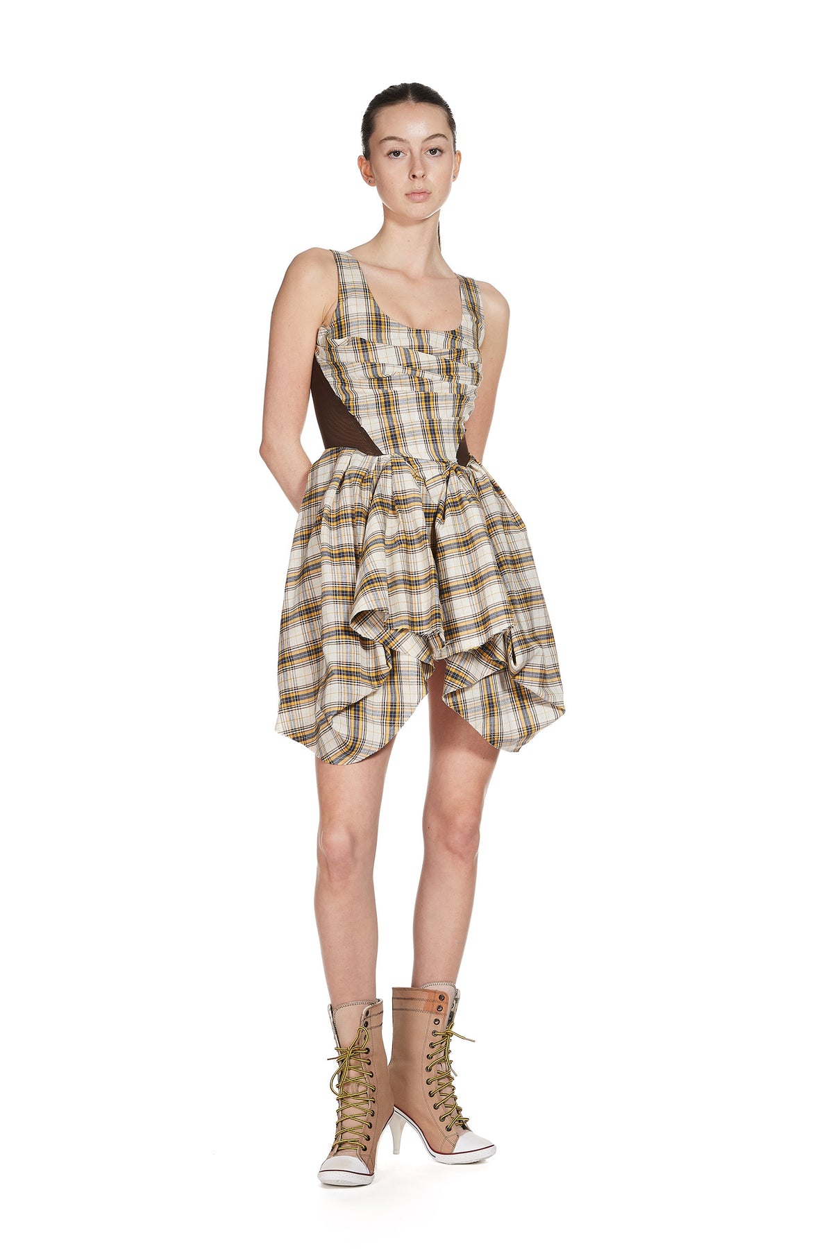 Tartan Draped Dress Built Corset