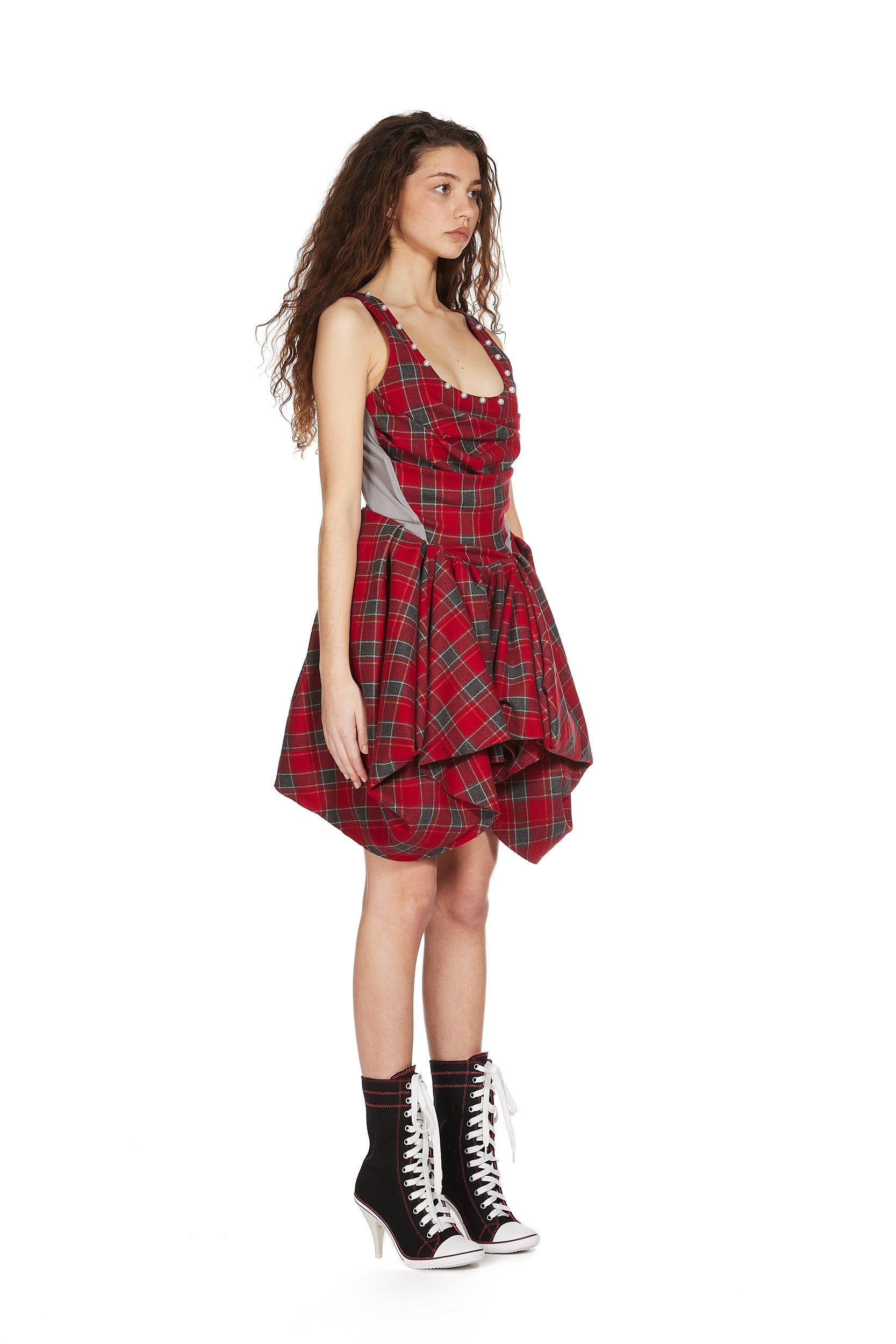 Tartan Corset Dress with Pearl Studs