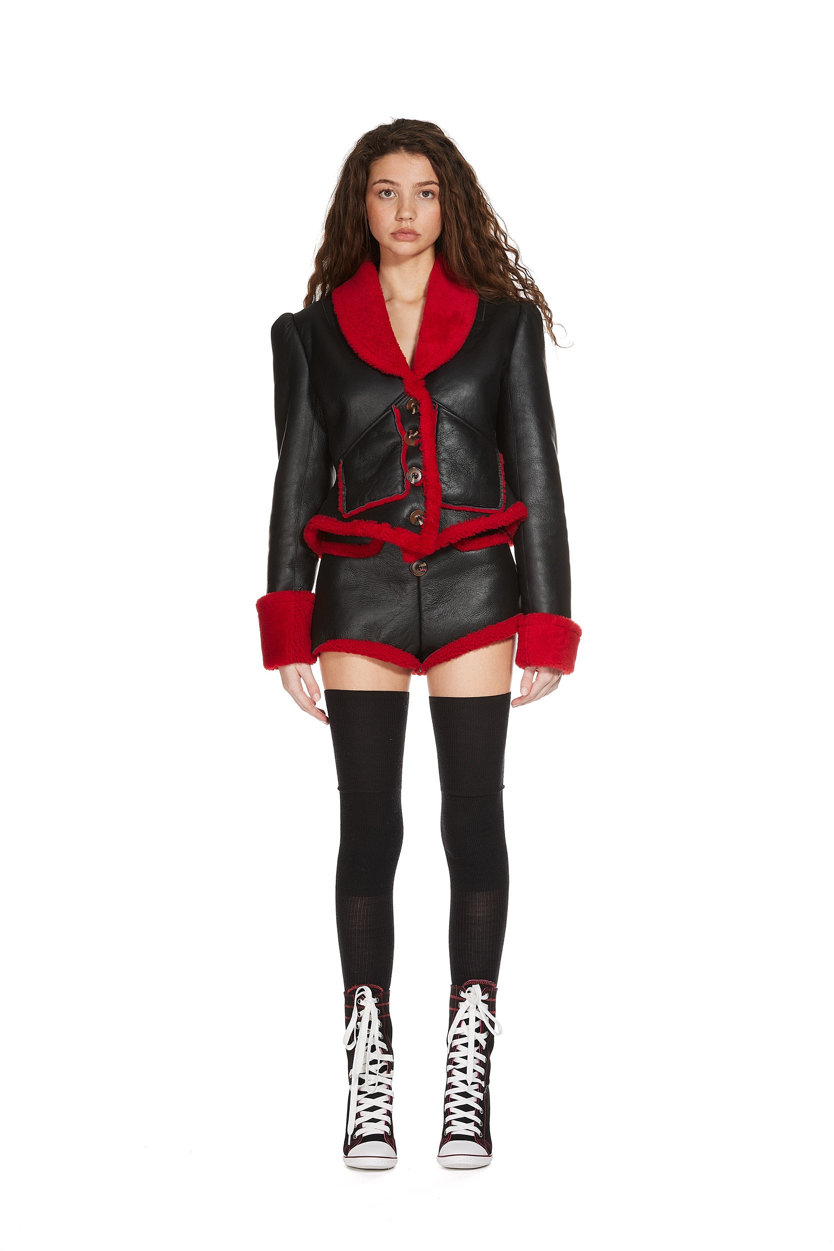 Shearling Leather Corset Jacket with Puff sleeves